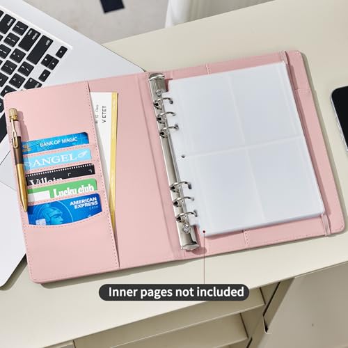 Ovesmusl PU Leather Aesthetic A5 Binder 6 Ring Binder Journal Cover - color: Pink, size: A5
