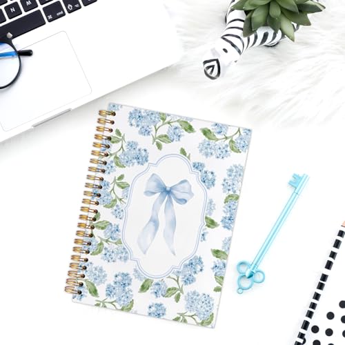 Cute Blue Bow Hydrangea Journal for Women,Blue Bow Hydrangea Floral Pastel Pretty Hardcover Spiral Notebook for Women School Aesthetic Pink Journal for Teen Girls Teacher 5.5x8.3 - color: Blue Bow Hydrangea