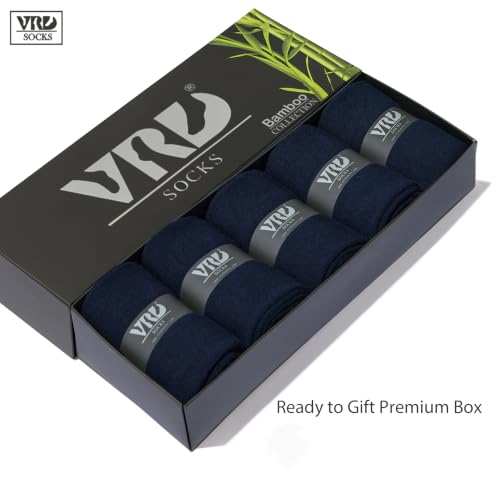 VRD Men's Dress Socks Bamboo Rayon, 5-Pack Crew Socks, Multiple Colors and Designs, Shoe Size 8-13, Gift Box - color: 11: Blue Navy, 5-pack Solid