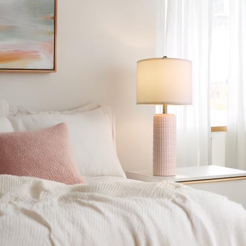 PoKat 27.5" Pink Ceramic Table Lamps for Girls Room Set of 2, Modern Bedroom Lamps, Bedside Lamps for Night Stands Living Room, Cute Lamps Pink Decor, Nightstands Desk Nursery - color: Cream Pink