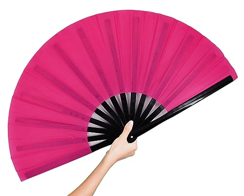 Large Rave Folding Hand Fan Clap Fan Popping Fans for Line Dancing, Big Foldable Clacking Fans for Dance Festival, Dancing, Performance - color: Pink