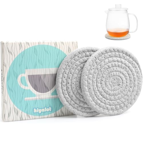 4.8" Boho Cotton Drink Coasters Set of 2 - Absorbent Fabric Mug Pads for Coffee Tea Drinks, Minimalist Durable Neutral Cup Mats for Desk, Nightstand Table Furniture, Gift for Home Office (Cloud Grey) - color: Cloud Grey