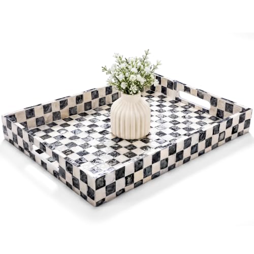 Reallnaive Mother of Pearl Lazy Susan, Square, Black White Checkerboard - color: Black White Checkerboard, style: Square