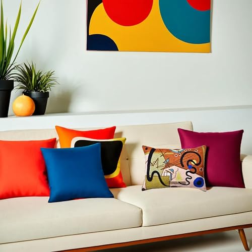 Lumbar Kandinsky Modern Pillow Cover Lyrical Mid-Century Chair Cushions Brown Abstract Pillowcase Contemporary Couch Pillowsham Sofa Hand Embroidered Wool Size 14x20 - color: Lyrical Lumbar Pillow Cover