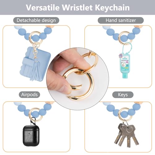 Wristlet Wallet for Women with Keychain – RFID Card Holder Small Wallet Wristlet with Key Ring - color: Blue, style: Classic
