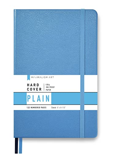 Minimalism Art, Premium Hard Cover Notebook Journal, Classic 5" x 8.3", 122 Numbered Pages, Gusseted Pocket, Ribbon Bookmark, Extra Thick Ink-Proof Paper 120gsm, San Francisco (Plain, Blue) - color: Blue, style: Minimalist