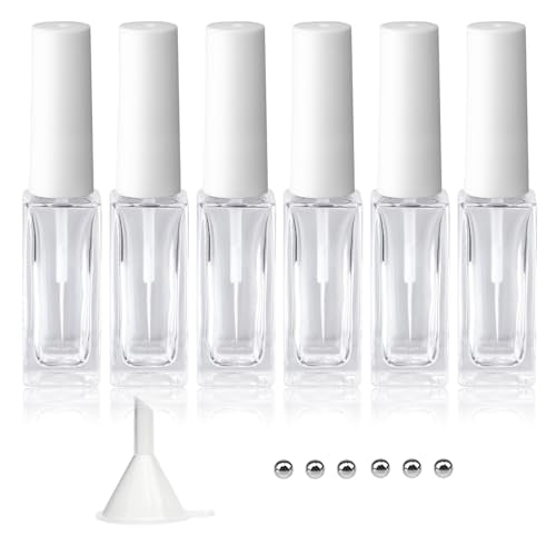Nail Art Liner Empty Bottles 7ML, 6 Pack Empty Blooming Nail Polish Bottles with Brush & Mixing Balls & Funnels for Nail Decoration DIY Art (Not for Gel) (WHITE) - color: WHITE