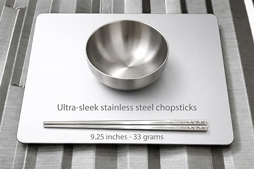 Stainless Steel Chopsticks – 5 Pairs 304 Food-Grade Metal, Reusable Dishwasher Safe, Non-Slip Laser Engraved, Japanese Korean Style Gift Set
