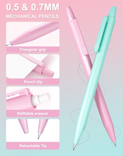 Cute Mechanical Pencil Set with Case, 8-Pack 0.5 0.7mm Pencils