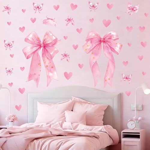 Large Pink Bow Wall Decals, 6 Sheets 64 Pcs - color: Large Pink Bow