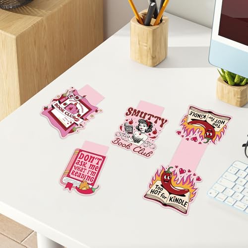 Smutty Magnetic Bookmarks for Women, 9 Pcs Funny Spicy Book Mark Clips, Cute Pink Magnet Book Marks for Reading, Smutty Romance Merch Gifts for Christmas Valentine - style: Smutty