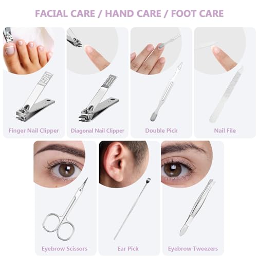 12 Set Mini Manicure Bulk, 7 in 1 Nail Clipper, Purple - color: Purple