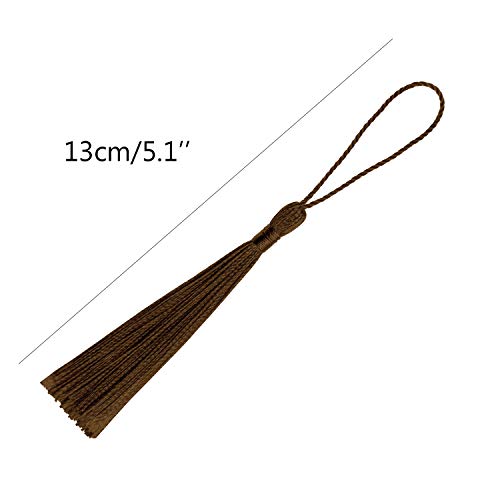 VAPKER 100 Dark Chocolate Tassels 13cm/5-Inch Silky Handmade Soft Tassels with 2-Inch Cord Loop for DIY Projects, Bookmarks, Jewelry Making - color: J:dark Chocolate