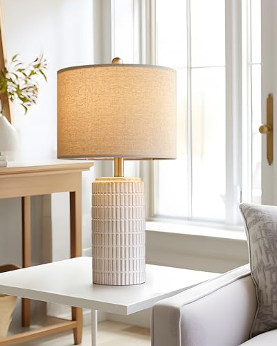 PoKat 23'' Bedside Table Lamp for Bedroom Nightstands, Modern Ceramic Decor - color: Single - Beige and White - 23
