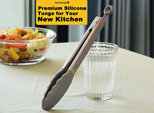 HINMAY Locking Kitchen Tongs with Silicon Tips 9-Inch, Set of 3 (Gray) - color: Gray