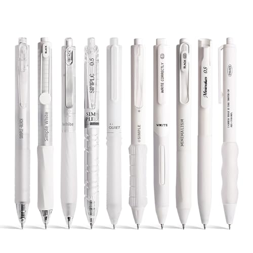 10PCs Pastel Gel Ink Pen Set,Retractable Black Ink Pens 0.5mm Fine Point - color: White