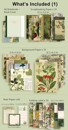 YagCu Botanical Scrapbooking Kit, Vintage Junk Journal Supplies for Adult, Green Large Collection Journal and Scrapbook Set, Journaling Materials, Arts Craft Beginner Stationery - color: Botanical