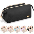 Easter Basket Gifts Soft Quilted Makeup Bag, Wide Opening Cosmetic Pouch Travel Toiletries Accessories Bag Trendy Makeup Purse for Women Teen Girls Holiday Gifts Birthday Gifts (Black) - color: Black