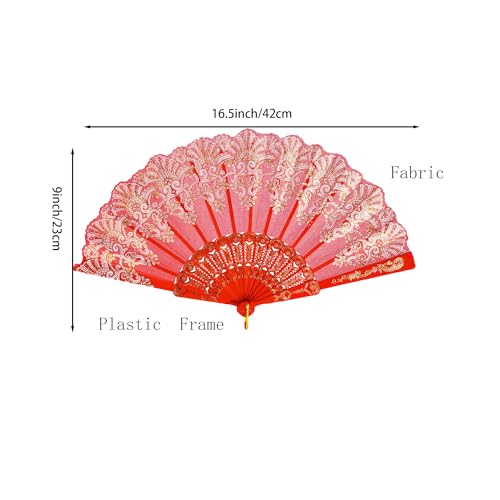 QIRMIZI 30 Pack Folding Handheld Fans, Silk Spanish Fan, Perfect for Weddings, Parties, and Dancing,Red - color: Red, size: 30 PACK
