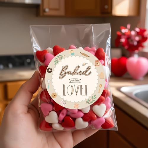 Baked with Love Stickers 120Pcs, 2 Inch Round Baking Labels for Homemade Goods, Bakery Packaging, Cookie Bags, Thank You Gifts, Small Business Packaging & Party Favors (Baked with Love) - style: Baked with Love