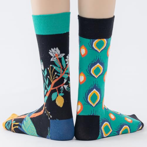 2 Pairs Cartoon Animal Crew Socks Fun Cotton Mid Calf Socks for Women - color: Peacock