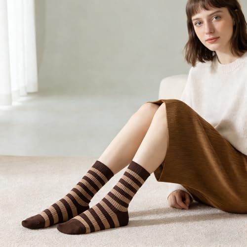Womens Striped Crew Socks, Cute Vintage Retro Mid Calf Boot Socks for Women Ladies 5/6 Pairs, Size 5-10 - color: Striped Socks