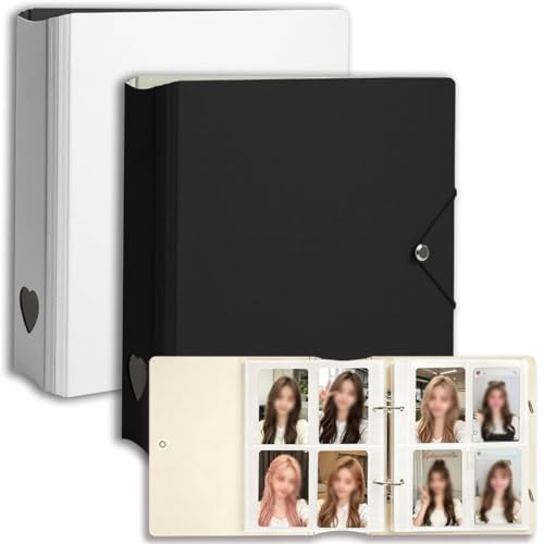 Kpop Photocard Binder 2 Pack - Holds 400 Cards, 100 Pockets per Binder (Each Pockets Holds 2 Cards), 2.5"x3.5" Small Card Album Collection Book, Top-Loading Sleeves for Trading Cards, Black & White - color: Black & White