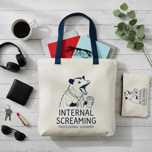Aesthetic Canvas Tote Bag for Women – Minimalist Open-Top Design, Perfect for Books, Daily Errands and Gifting. - color: Internal Screaming Opossum