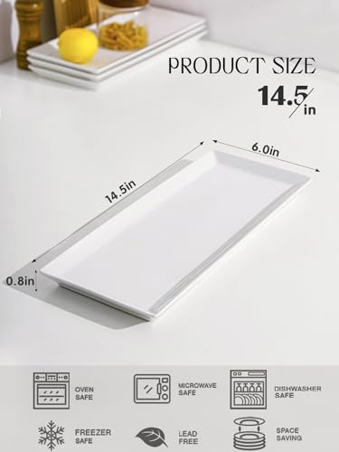 Kanwone White Serving Platters, Porcelain Serving Trays for Parties, Large Rectangular Plates - 14.5 Inch, Set of 4 - style: Style3