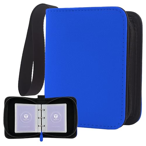 1 Pocket Card Binder with Zipper, 100 Pockets Mini Trading Card Album, Premium PU Leather Single Card Binder, Small Display Folder for TCG & Sports Cards - color: Royal Blue, size: 1-Pocket