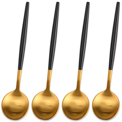 5.1 Inches Matte Gold Coffee&Tea Spoons With Black Handle,Small Gold Demitasse Spoons,Mini Stirring Spoon For Espresso,Set Of 4 Cute Small Spoon - color: Gold-Black Handle, size: 5.1 Inch