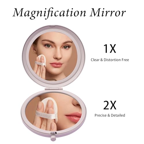 Compact Mirror for Purse, Metal Round Shell, Double-Sided 1X/2X Magnifying, Portable Travel Makeup Mirror, Mini Pocket Mirror, Light Salmon,4 Packs - color: Light Salmon