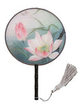 Seres Classic Round Fan,Wood Fan Rib&Semi-Transparent Silk Cloth,10+ Optional Patterns,Diameter 8.3in,团扇 (18.Lotus Blooms) - color: 18.lotus Blooms