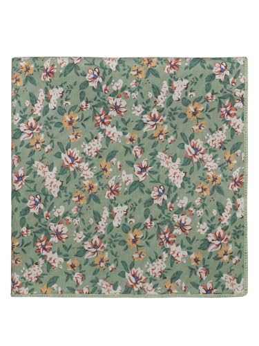 Luckyvestir Floral Pocket Squares for Men Cotton Flower Handkerchief Formal Wedding Party Graduation - color: Green