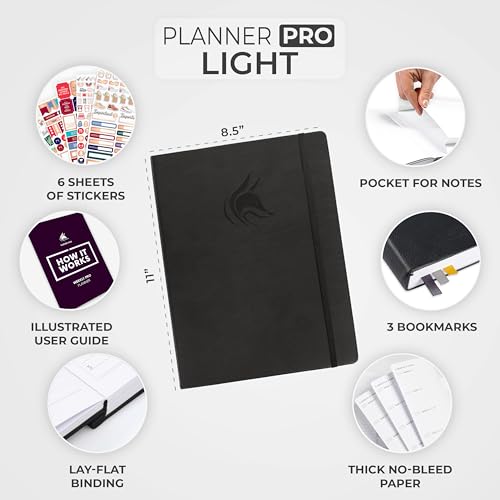 Clever Fox Planner PRO Light, Undated Weekly Planner, 8.5x11, Black - color: Black, size: A4 (8.5" x 11") Light Version