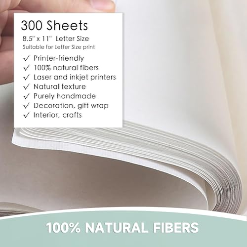 Mulberry Paper,300 Sheets Letter Size 8.5" x 11" Natural Fiber Rice Paper, Decoupage Decorative Tissue Paper for Writing Painting DIY Crafts Calligraphy Gift Wrap(LPMP_B-01) - color: LPMP_B-01 White