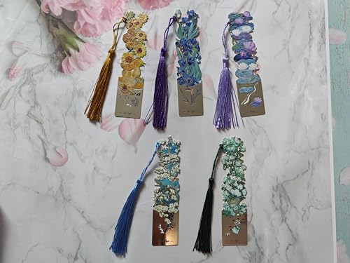 Ouyatoyu 5pcs Metal Bookmarks with Tassel, Flower Theme Pretty Book Marks for Reading, Cute Book Markers for Writers, Kids, Teens, Men Readers, Women Readers, Reading Accessories Gifts for Book Lovers