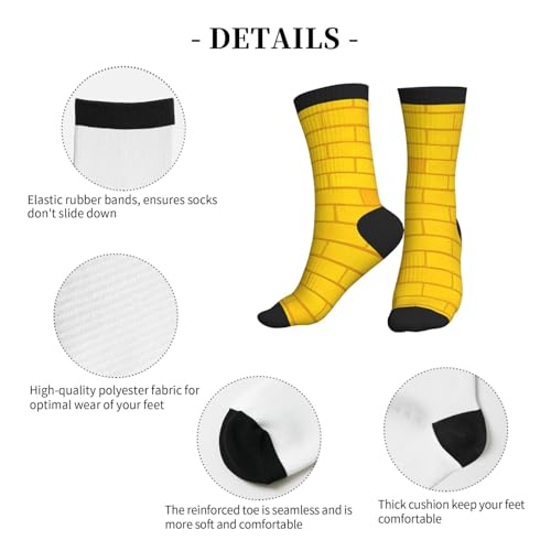 Crew Athletic Socks Funny Crazy Casual Sports Novelty Dress Socks for Women Men Running Hiking - color: Brick Road Gold Yellow