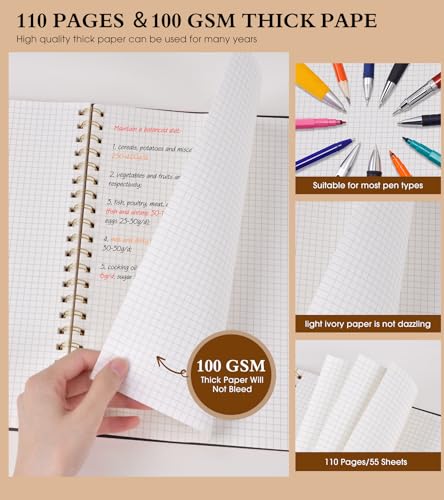 Graph Paper Notebook, Spiral Notebook Journal 8.5” x 11”, A4 Large Grid Notebooks for Women Men, 100 GSM Graph Paper, Plastic Hardcover Spiral Graphing Journals for Work School Engineerin, Black - color: Black, size: Graph