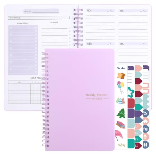 Thboxes A5 Weekly Planner Notebook, 52 Week Undated Journal for Women, Kids - color: Purple Cute