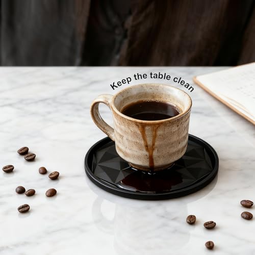 OIAHOMY 8 Pcs Coasters with Holder for Beer, Coffee, Silicone Coaster Set for Table Decor for Kitchen, Bar, Dining Room, Living Room, Housewarming Gifts - Black - color: Pure Black, size: 8Pcs