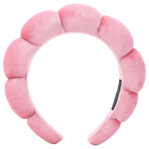 AOENJIE Spa Headbands for Washing Face or Makeup, Sponge Bubble Skincare Headbands, Puffy Terry Cloth Hairband for Women, Skin Care Makeup Headwear Hair Accessories for Girls - color: Dark pink
