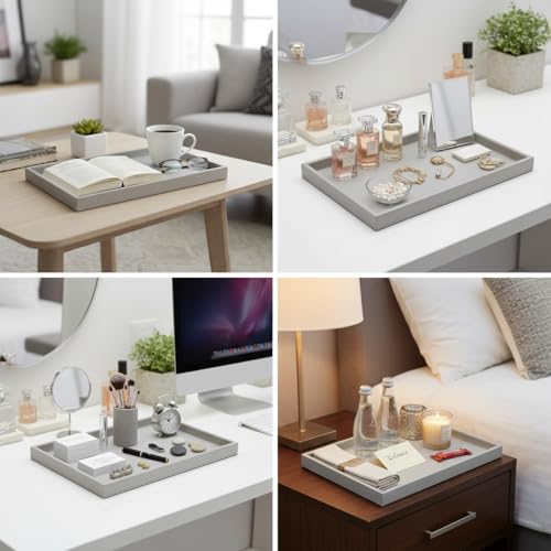 30 * 16 Inch Rectangular Ottoman Tray | Textured PU Leather, Waterproof & Heat-Resistant Storage for Coffee/Dining Tables, Sofa, Bed, Entertainment & Party (Tranquil Beige, 30 * 16in) - color: Tranquil Beige, size: 30" x 16" x 1.1"
