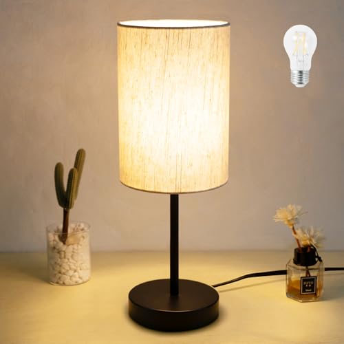 RISLG Small Table Lamp, Bedside Table Lamp for Bedroom, Lamp for Nightstand with Linen Fabric Shade, Minimalist Modern Desk Lamp for Living Room Office Dorm Kids Room - color: Beige-Black, size: 13in