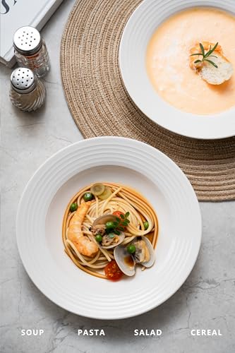 8.7-inch Wide Rim Lead-Free Ceramic Soup Bowls, Set of 4, White