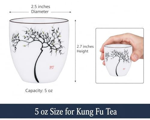 I-MART 4 Pcs Japanese Tea Cup Set, Chinese Style Ceramic Kung Fu Cups for Matcha, 5 oz Small Asian Tea Set, Traditional White Porcelain Cup Gift for Home or Office