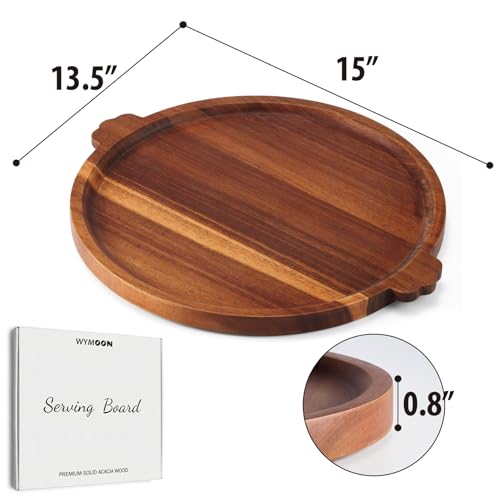 Charcuterie Board 13'' Wood Serving Platter Round Ottoman Coffee Table Tray