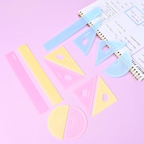 BAYTORY 12Pcs Transparent Ruler Set, Shatterproof Colorful Acrylic Rulers, Clear Lightweight Geometry Set, Student Stationery Measuring Tool, for School and Office (Macaroon Colors)