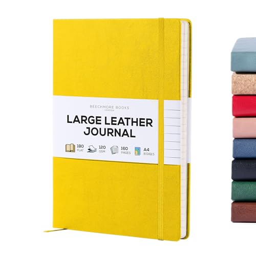 BEECHMORE BOOKS Lined Journal Notebook, 8.5" x 11.5", A4 160 Lined Pages, Hardcover Leather Journals for Women, Men, Writing and Notebooks for Work - 120 GSM Thick Paper, Gifts Box Included - color: Sunshine Yellow, size: A4 - 8.5" x 11.5" Large