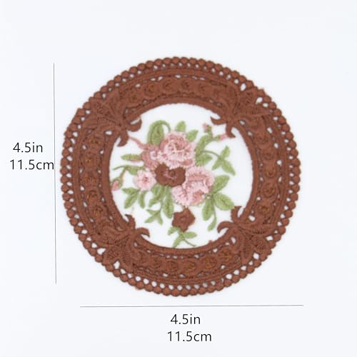 FITNXT 4.5'' 8pk Vintage Lace Coffee Coasters, Round Embroidery Cloth Coasters for Drinks, Small Crochet doilies for Crafts, Cups, Table Decoration (Coffee) - color: Coffee